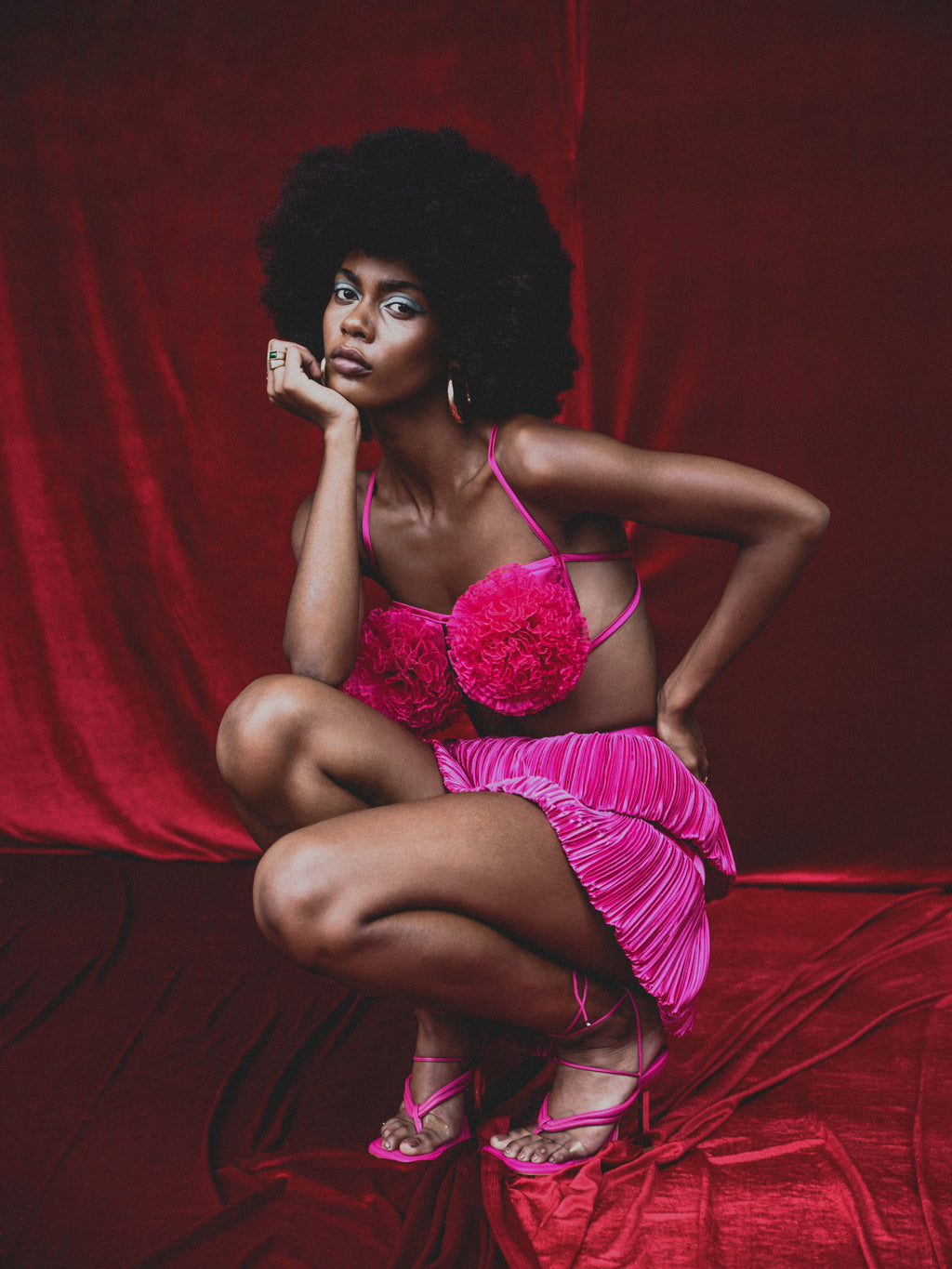 Izara sculpted rosette bust organza crop top